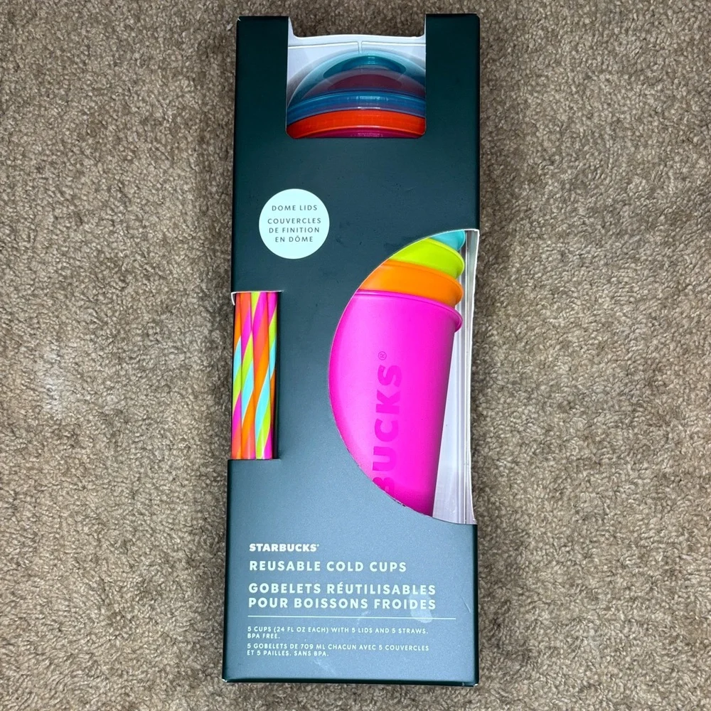 Starbucks Reusable Cold Cups Set - Hot Pink with Multicolor Lids